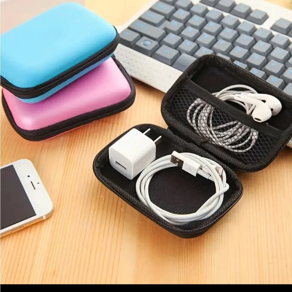 Blue Hard Shell Travel Case for Earbuds Chargers Small Electronics